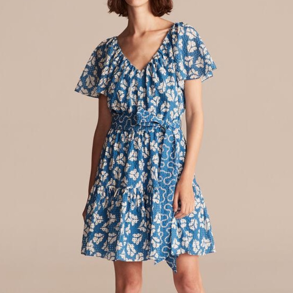 Rebecca Taylor Perla Petal Flutter Sleeve Dress Shore Blue Sz XS